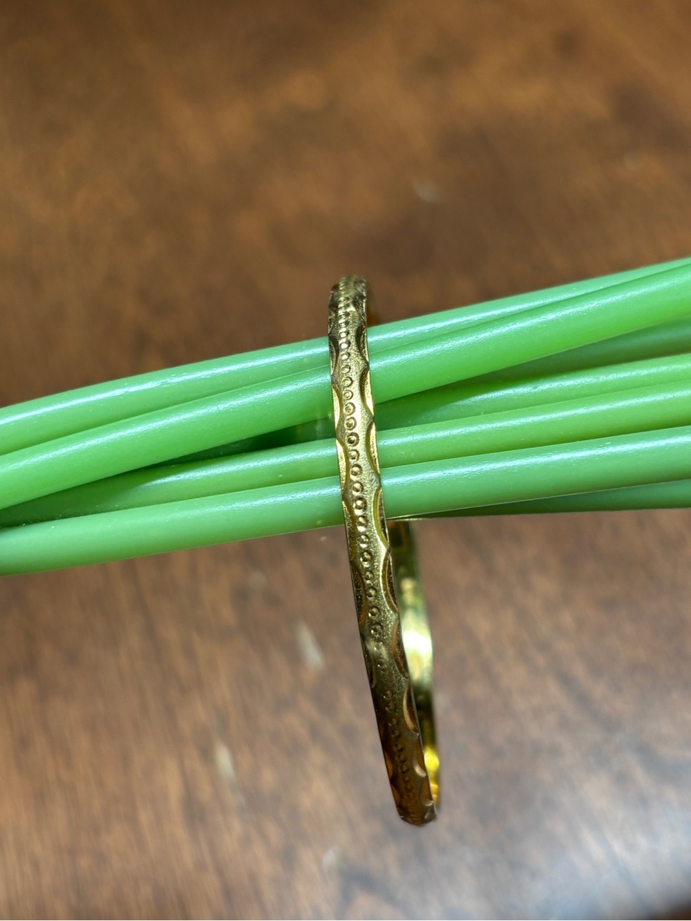 Vintage Textured Gold Plated Slender Bangle Bracelet